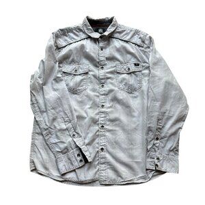 Rock & Republic Size XL Light Gray Plaid Utility Chest Pockets Button-Up Shirt